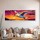 Flying Seagull, Ocean Sunset, Coastal Bird, Colorful Sky, Framed Canvas Print, Nautical Wall Art, Beach House Decor, Bold Landscape