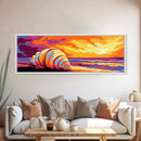 Seashell Beach, Vibrant Sunset, Coastal Art, Ocean Landscape, Framed Canvas Print, Living Room Wall Art, Tropical Decor, Warm Colors