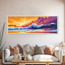 Ocean Waves, Dramatic Seascape, Sunset Surf, Coastal Wall Art, Framed Canvas Print, Beach House Decor, Bold Colors, Modern Nautical