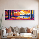 Lakeside Forest, Autumn Reflection, Serene Landscape, Nature Escape, Framed Canvas Print, Rustic Wall Art, Warm Colors, Relaxing Art