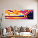 Sunset Reflection, Golden Lake, Tranquil Water, Vibrant Sky, Framed Canvas Print, Living Room Decor, Colorful Nature, Serene Art