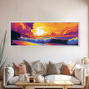 Ocean Sunset, Rolling Waves, Bold Seascape, Vibrant Colors, Framed Canvas Print, Beach House Decor, Tranquil View, Nautical Theme