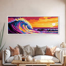 Giant Wave, Ocean Surf, Sunset Splash, Coastal Energy, Framed Canvas Print, Surfer Wall Art, Beach House Decor, Living Room Art