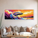 Jumping Fish, Ocean Wave, Sunset Fishing, Bold Seascape, Framed Canvas Print, Nautical Wall Art, Living Room Art, Sport Fishing Art