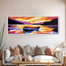 Canoe, Sunset, Reflection, Framed Canvas Print, Vibrant Lake Art, Wilderness Wall Decor, Boho Wall Art, Rustic Home Decor, Autumn Art