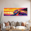 Scuba Mask, Ocean, Sunset, Framed Canvas Print, Diving Wall Art, Beach House Decor, Ocean Adventure Painting, Modern Home Decor