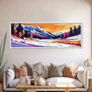 Alpine Valley, Winter, Snow, Framed Canvas Print, Mountain Landscape, Nature Lover Gift, Scenic Winter Painting, Christmas Wall Art