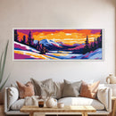 Winter Wonderland, Snowy Mountains, Sunset, Framed Canvas Print, Scenic Landscape Art, Cozy Christmas Decor, Nature Inspired Artwork