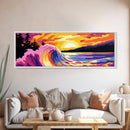 Crashing Wave, Sunset, Ocean Power, Framed Canvas Print, Surfer Wall Art, Beach House Decor, Coastal Color Palette, Vibrant Home Art