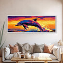 Jumping Dolphin, Ocean Wall Art, Marine Life, Vibrant Sea Decor, Framed Canvas Print, Beach House Art, Coastal Nature, Large Canvas