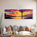 Sunset Wires, telephone pole, urban landscape, rustic decor, colorful wall art, Living Room Wall Art, Canvas Print, Framed Canvas Print
