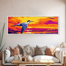 Seagull Flight, sunset bird, coastal decor, ocean lover gift, nature wall art, Beach House Wall Art, Canvas Print, Framed Canvas Print