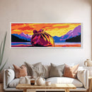 Mountain Adventure, Hiking Scenic View, Colorful Travel Art, Rustic Cabin Wall Art, Framed Canvas Print, Autumn Wilderness Decor
