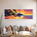 Tropical Beach, Sunset View, Ocean Vibes, Framed Canvas Print, Coastal Wall Art, Bedroom Decor, Palm Tree Artwork, Bohemian Style