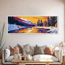 Winter River, Snowy Landscape, Pine Trees, Canvas Print, Cozy Cabin Wall Art, Holiday Decor, Christmas Artwork, Scenic Nature