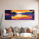 Sunset Lake, Tranquil Reflection, Serene Nature Art, Vibrant Landscape, Framed Canvas Print, Cozy Cabin Decor, Warm Autumn Colors