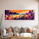 Floral Lake, Wildflower Sunset, Framed Canvas Print, Botanical Wall Art, Nature Scene, Boho Home Decor, Bedroom Artwork, Office Art
