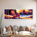 Adirondack Chair, Lake Sunset, Autumn Art, Framed Canvas Print, Cozy Cabin Wall Art, Rustic Home Decor, Warm Tones, Nature Painting