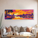 Lakeside Village, Colorful Sunset, Cozy Retreat, Framed Canvas Print, Scenic Nature Wall Art, Rustic Cabin Home Decor, Warm Tones