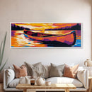 Canoe Journey, Sunset Waters, Relaxing Nature Scene, Canvas Print, Cozy Lodge Wall Art, Rustic Decor, Peaceful Lakehouse Art