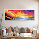 Beach, Waves, Sunset, Framed Canvas Print, Coastal Wall Art, Nautical Decor, Ocean Art, Vibrant Summer Artwork, Surf Inspired Home Decor