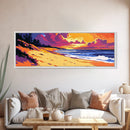 Beach Sunset, Coastal Vibes, Ocean Landscape, Tropical Wall Art, Vibrant Seascape, Framed Canvas Print, Living Room Wall Decor