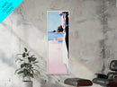 Cliffside Beach, Ocean View, Tranquil Seascape, Modern Coastal Decor, Nature-Inspired Art, Sunset Glow, Framed Canvas Print