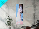 Woman in White, Elegant Beach Art, Dreamy Seaside Scene, Romantic Coastal Decor, Soft Aesthetic, Bedroom Wall Art, Framed Canvas Print