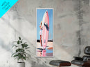 Surfboard Girl, Summer Beach, Coastal Aesthetic, Canvas Print, Boho Wall Art, Minimalist Painting, Living Room Decor, Gift, Pastel