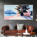 Mountain Landscape, Tranquil Lake Scene, Serene Nature Painting, Minimalist Home Decor, Rustic Wilderness Art, Framed Canvas Print