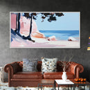 Beach Cliffs, Ocean Landscape, Coastal Art, Modern Wall Decor, Living Room Art, Framed Canvas Print, Minimalist Seascape, Pastel Artwork