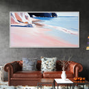 Sandy Beach, Ocean Shore, Soft Pastels, Seaside Tranquility, Framed Canvas Print, Coastal Wall Art, Bathroom Decor, Nautical Painting