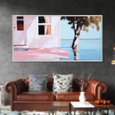 Lake House, Nature Reflection, Peaceful Retreat, Summer Serenity, Framed Canvas Print, Living Room Wall Art, Rustic Home Decor, Pastel