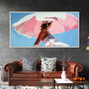 Pink Umbrella, Summer Vibes, Coastal Aesthetic, Modern Boho Art, Vibrant Pastel Decor, Bedroom Wall Art, Framed Canvas Print