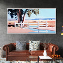 White Fence, Pastoral Landscape Print, Rustic Country Art, Framed Canvas Print, Minimalist Home Decor, Living Room Wall Art