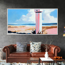 Coastal Lighthouse, Beach Wall Art, Nautical Decor, Ocean Landscape, Seaside Home, Modern Minimalist, Framed Canvas Print