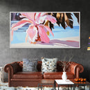 Pink Tropical Plant, Boho Botanical, Exotic Leaves, Pastel Colors, Soft Summer Vibes, Relaxing Nature, Living Room Art, Framed Canvas Print