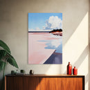 Pink Shoreline, Beach Reflection, Coastal Landscape, Framed Canvas Print, Ocean Wall Art, Nautical Home Decor, Relaxing Summer Vibes