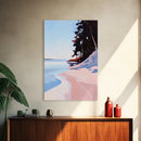 Secluded Beach, Coastal Pines, Ocean Sunset Art, Nature Wall Decor, Framed Canvas Print, Minimalist Seascape, Living Room Art, Boho Print