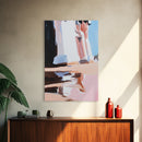 Sunlit Columns, Warm Architecture, Framed Canvas Print, Modern Urban Art, Minimalist Design, Soft Pastel Palette, Contemporary Home Decor
