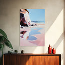 Cliffside Beach, Coastal Retreat, Relaxing Seascape, Ocean View, Soft Pastels, Tranquil Art, Summer Vibes, Framed Canvas Print