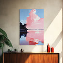 Pink Sky, Minimalist Coastal Art, Framed Canvas Print, Modern Landscape, Boho Sunset Painting, Living Room Wall Art, Serene Beach Decor