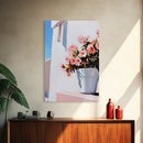 Mediterranean, Flower Pot, Canvas Print, Modern Minimalist Painting, Bright Floral Wall Decor, White and Pink Art, Kitchen Wall Art