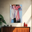 Pink Scarf, Fashion Illustration, Cozy Autumn Art, Feminine Style, Framed Canvas Print, Modern Wall Art, Soft Aesthetic, Unique Gift