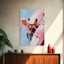 Pink Lobster Art, Coastal Kitchen Decor, Abstract Seafood Illustration, Nautical Wall Print, Framed Canvas Print, Dining Room Wall Art