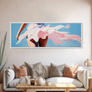 Flowing Dress, Windy Beach, Feminine Wall Art, Soft Pink Aesthetic, Summer Vibes, Framed Canvas Print, Living Room Art, Coastal Elegance