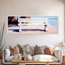 White Bench, Beach Art, Coastal Wall Decor, Minimalist Painting, Serene Landscape, Relaxing Art, Living Room, Canvas Print