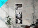 Snowy Peak, Mountain Reflection, Black White Nature, Adventure Landscape, Cabin Decor, Hiking Art, Framed Canvas Print
