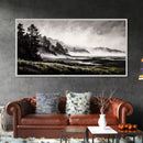 Foggy Hills, Woodland Landscape, Monochrome Art, Canvas Print, Rustic Nature Decor, Peaceful Wall Art, Mountain Art