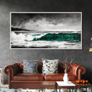 Green Ocean Wave, Dramatic, Black and White, Framed Canvas Print, Coastal Wall Art, Surfer Decor, Beach House Art, Nautical Decor